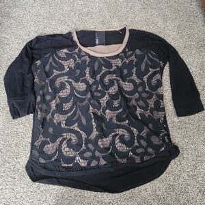 Dolan Anthroplogie Small Quarter Sleeve Lace Blouse Black Tan Mobwife Go…